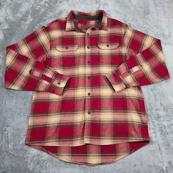 Orvis Shirt Mens Large Red Plaid Heavy Flannel Button Down Big Bear Shacket - Picture 1 of 9